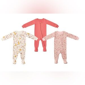 Newborn Girls 3 Pack Snug Fitting Footie Pajamas 100% Organic Cotton NWT